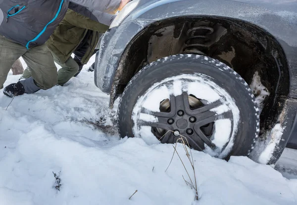 Car Got Stuck Winter Seaon — Stock Photo, Image