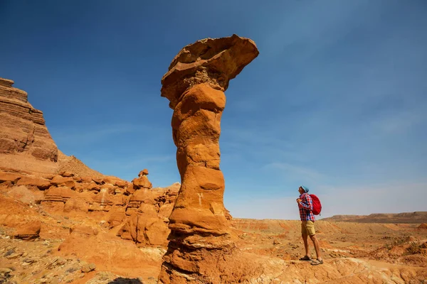 Caminhada Nas Montanhas Utah Caminhadas Paisagens Naturais Incomuns Formas Fantásticas — Fotografia de Stock