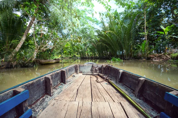 Barca Legno Nel Delta Del Mekong Vietnam — Foto Stock