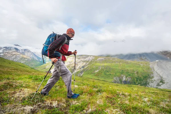 Caminhando Homem Nas Montanhas Canadenses Caminhada Atividade Recreação Popular América — Fotografia de Stock