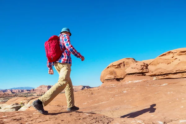 Caminhada Nas Montanhas Utah Caminhadas Paisagens Naturais Incomuns Formas Fantásticas — Fotografia de Stock