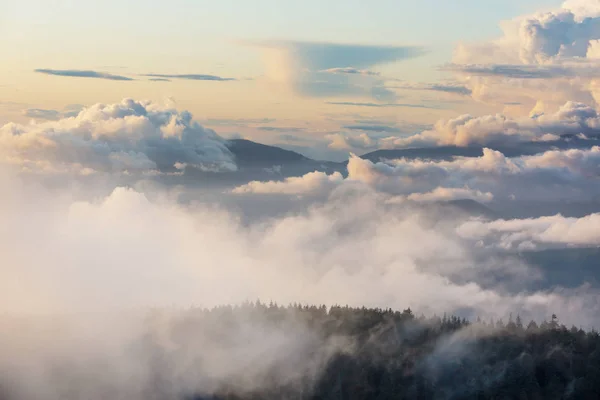 Brouillard Dans Les Hautes Montagnes Beaux Paysages Naturels — Photo