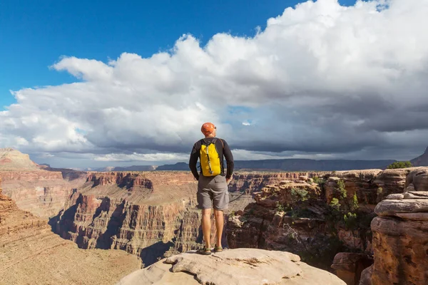 Traveler Cliff Mountains Grand Canyon National Park Arizona Usa Inspiring — Stock Photo, Image