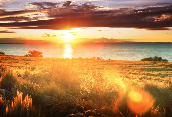 Pôr Sol Cena Lago Pôr Sol — Fotografia de Stock