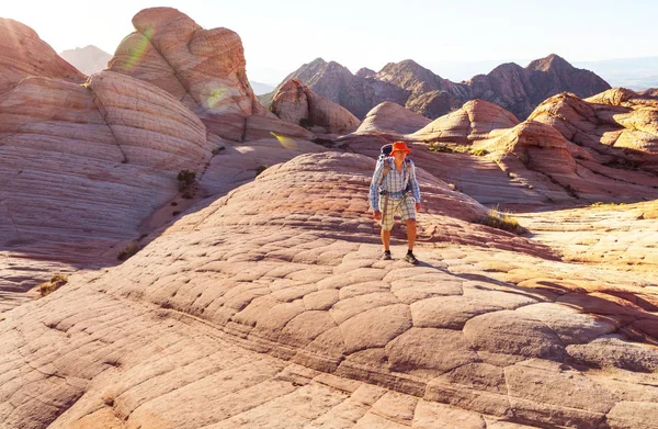 Vandra Utah Bergen Vandring Ovanliga Naturlandskap Fantastiska Former Sandsten Formationer — Stockfoto