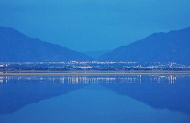 Scenic view of the Great Salt Lake landscape at sunset