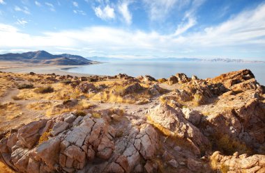 Scenic view of the Great Salt Lake landscape at sunset