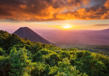 Beautiful volcano in Cerro Verde National Park in El Salvador at sunset clipart