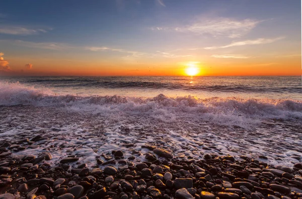 Scenic Colorful Sunset Sea Coast Good Wallpaper Background Image Beautiful — Stock Photo, Image