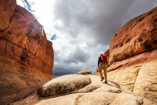 Caminhada Nas Montanhas Utah Caminhadas Paisagens Naturais Incomuns Formas Fantásticas — Fotografia de Stock