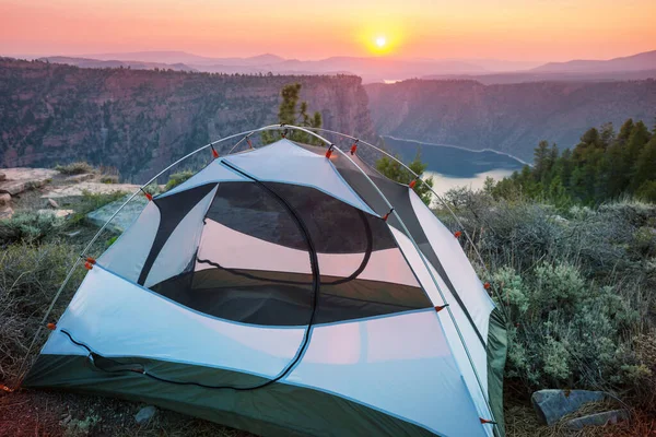 Hiking tent in the mountains. Mt Baker Recreation Area, Washington, USA