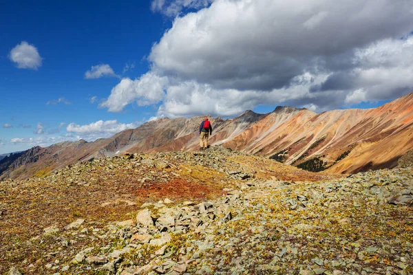 Rocky Dağlarında Yürüyüş Yapan Adam Sonbahar Mevsiminde Colorado — Stok fotoğraf