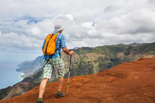美国夏威夷小径上的徒步旅行者 — 图库照片