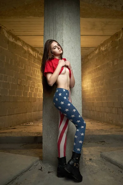 Gorgeous girl wearing USA themed clothes — Stock Photo, Image