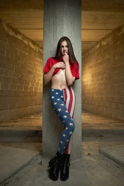 Gorgeous girl wearing USA themed clothes — Stock Photo, Image