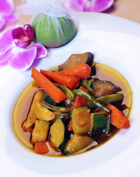 Wok steamed vegetables with rice — Stok fotoğraf