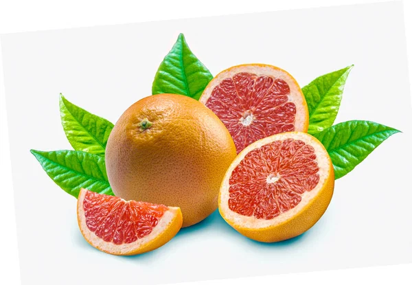 Grapefruit Slice Leaves Isolated White Background — Stock Photo, Image