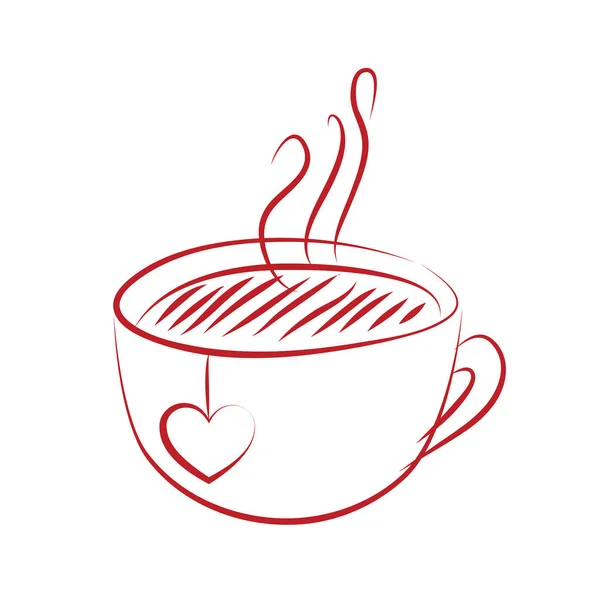 Taza de té con corazón rojo — Vector de stock