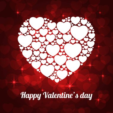 Kırmızı arkaplanda beyaz kalpler