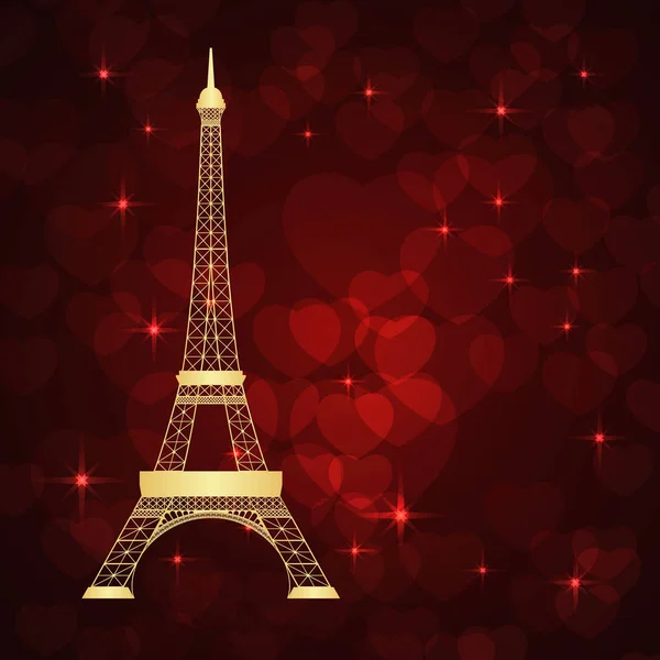 Torre Eiffel y corazones — Vector de stock
