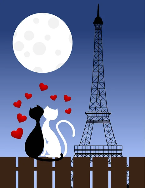 Katten en Eiffeltoren — Stockvector