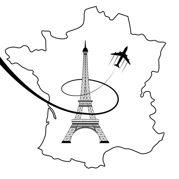 Eiffeltornet och karta på vit — Stock vektor