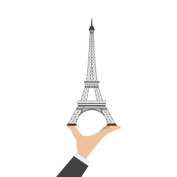 Torre Eiffel y mano — Vector de stock