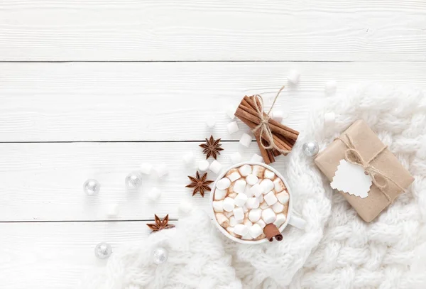 Hot chocolate on a white table — Stock Photo, Image