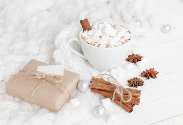 Hot chocolate on a white table — Stock Photo, Image