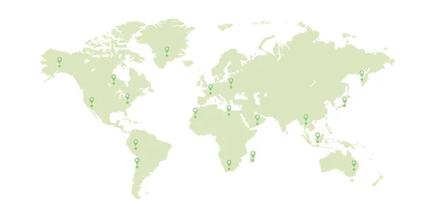 Mapa světa a místa destinace — Stockový vektor