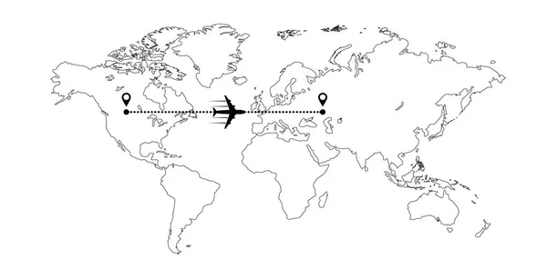 World map and plane — Stock Vector