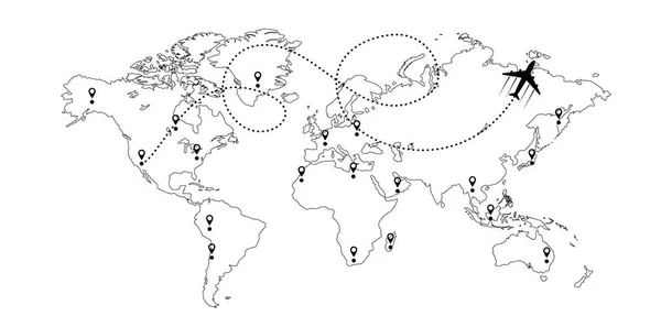Карта мира и плоскость — стоковый вектор