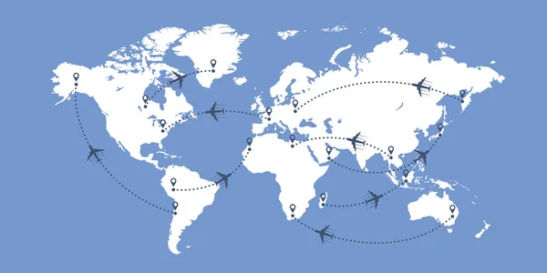 Mapa do mundo e aviões — Vetor de Stock