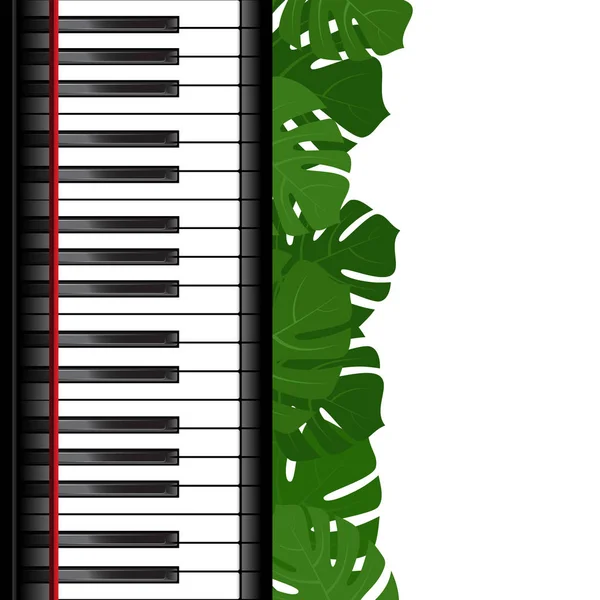 Piano keyboard with monstera leaves frame — Stock Vector