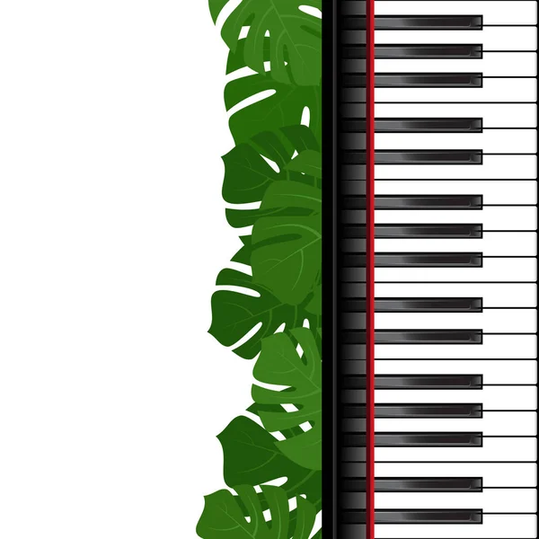 Piano keyboard med monstera blad ram — Stock vektor