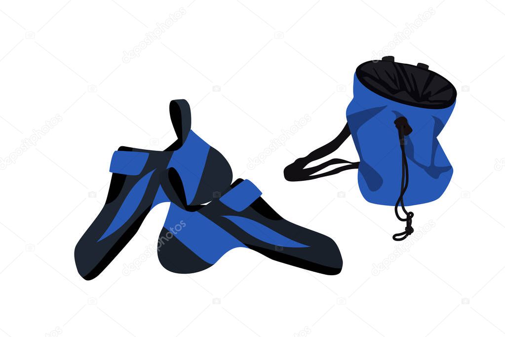 Climbing shoes pair and chalk bag