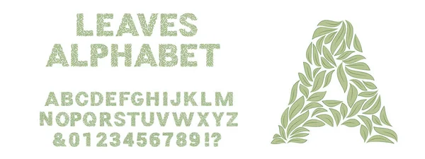 Green leaves alphabet on white background — Stock Vector