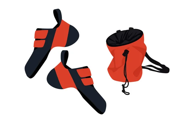Paio di scarpe da arrampicata e borsa in gesso — Vettoriale Stock