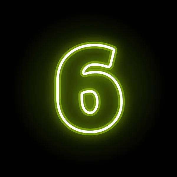 Neon Nummer 6 auf schwarz — Stockvektor