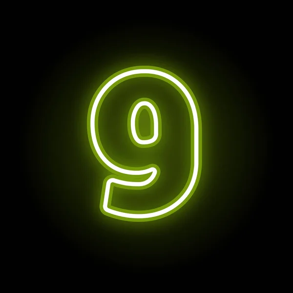 Neon Nummer 9 auf schwarz — Stockvektor
