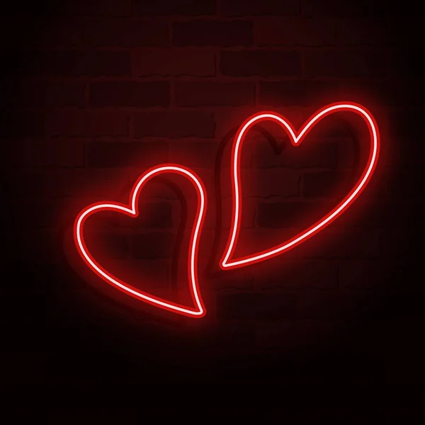 Two glowing neon hearts — Stock Vector