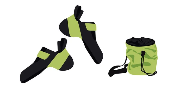 Zapatos de escalada y bolsa de tiza — Vector de stock