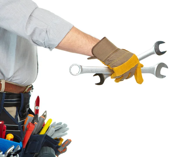 Mature contractor and instruments — Stock Photo, Image