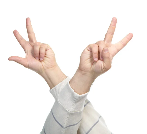 Mãos com gestos isolados sobre um fundo branco — Fotografia de Stock