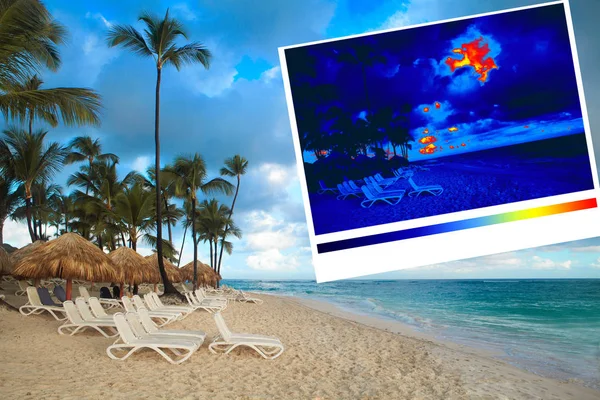 Camas de sol na praia e imagens térmicas — Fotografia de Stock