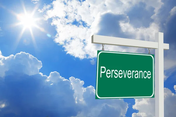 Perseverance. Road Sign with clouds and sky — Stock Photo, Image