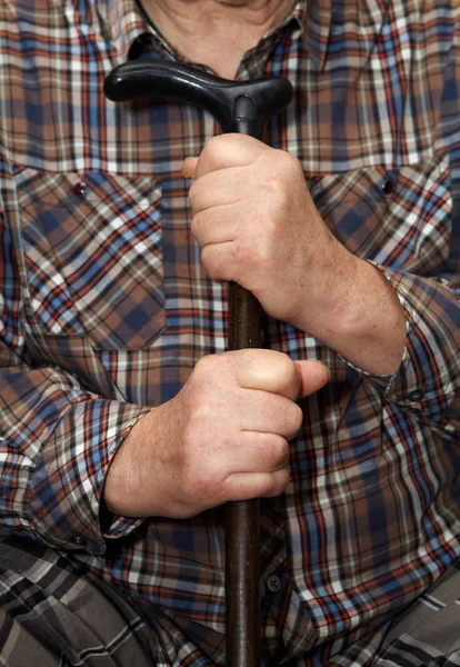 Old man hands with cane — Stock Photo, Image