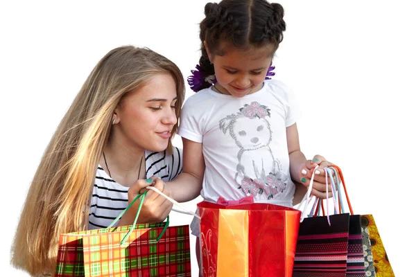 Dos niñitas con bolsas de compras —  Fotos de Stock