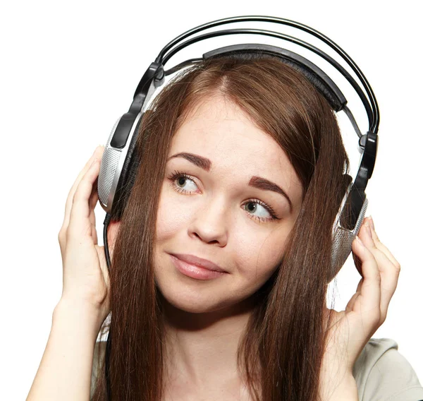 Glad tjej, lyssna på musik — Stockfoto