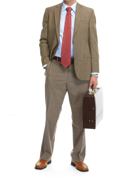 Podnikatel s kufříkem na bílém pozadí — Stock fotografie